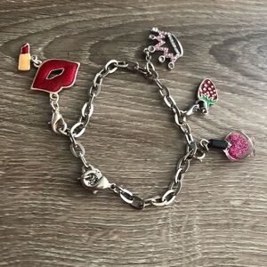 Red and Silver Enamel Charm Bracelet